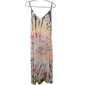 Natural Life Size S Tie Dye Maxi Slip Dress Hippie Festival Pastels Gray Boho
